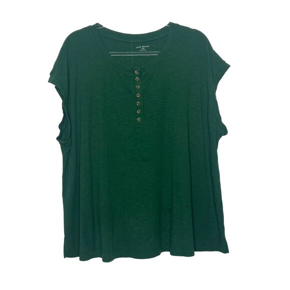LANE BRYANT Henley Tunic Short Sleeve T-Shirt Button Front Knitted Green Size 22 - Picture 1 of 7